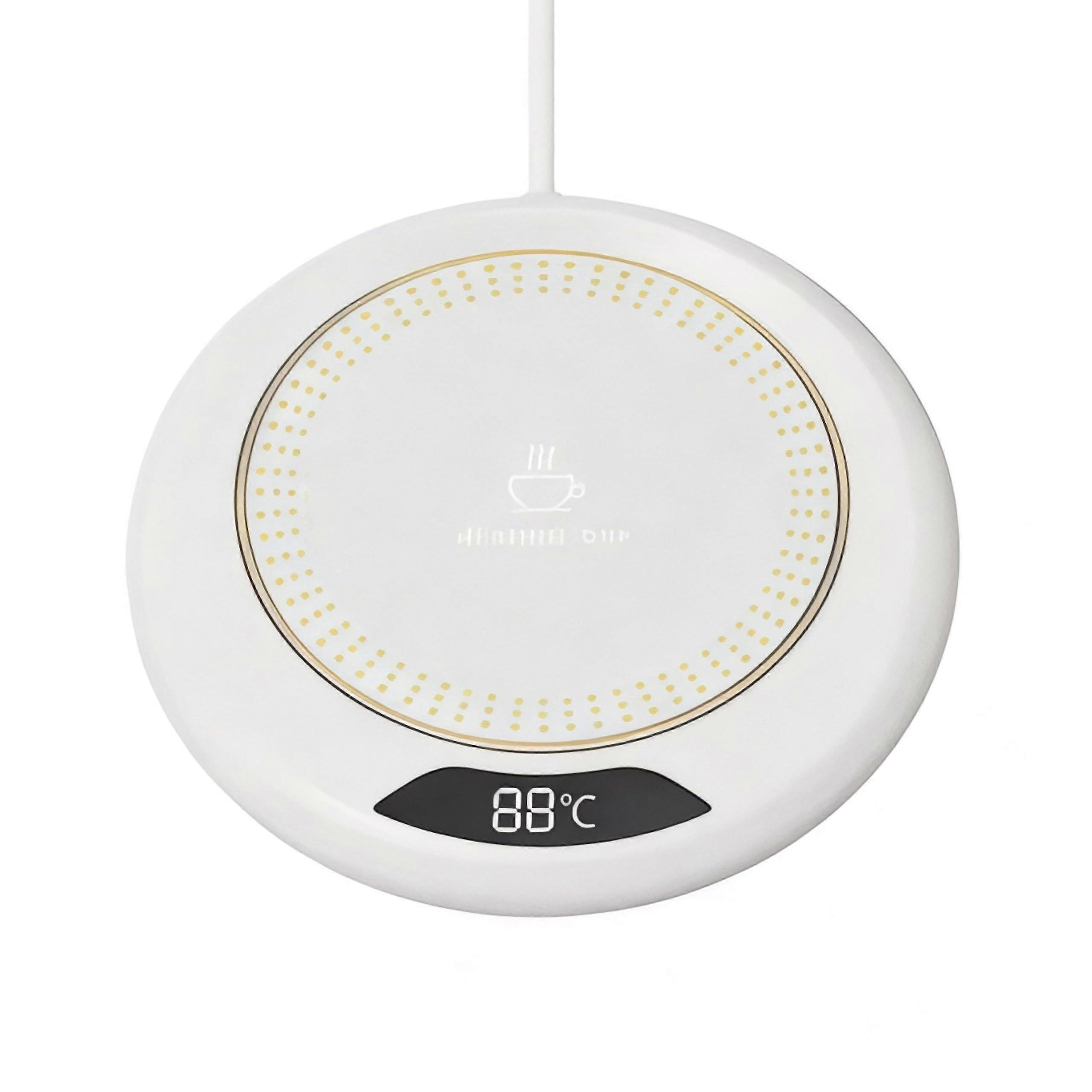 Smart Coffee Mug Warmer with LCD Display, 3 Temp Settings, 24Hour Heating, White Gold Trim