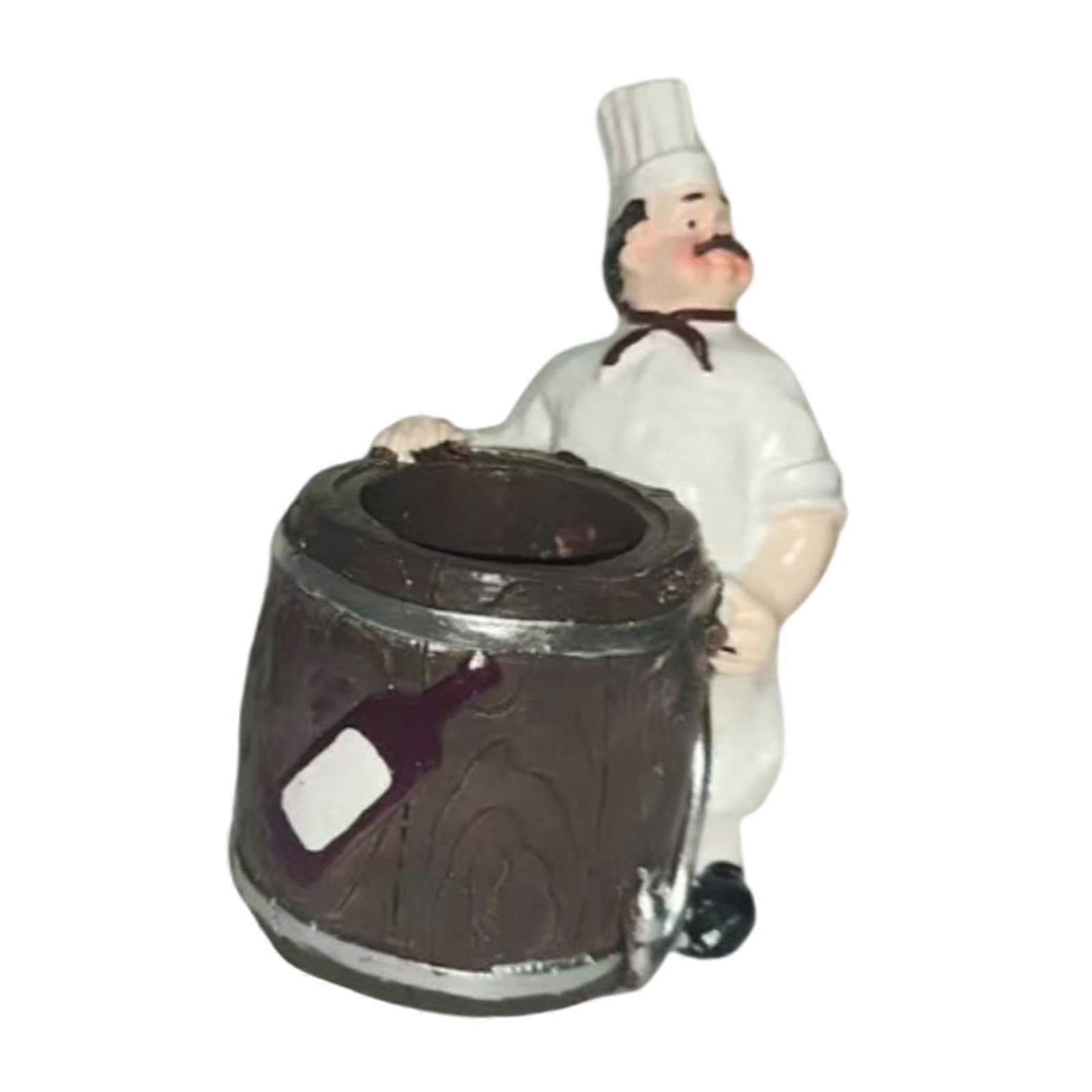 Chef Toothpick Holder with Charming Wooden Chef Statue for Decorative Kitchen Counter Storage