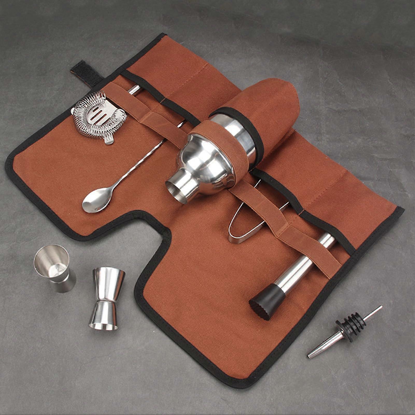 Bartender Kit with Canvas Carry Bag and Foldable Strap for Outdoor Camping Cocktail Making