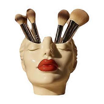 Resin Cosmetic Brush Holder Female Head Design for Fashionable Makeup Organization Storage and Decoration Multicolor