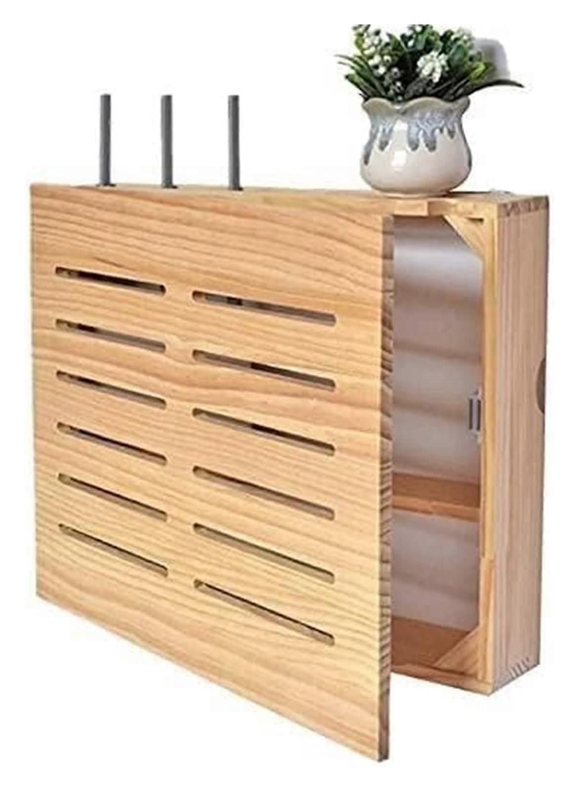 Wall Mounted Router Shelf Solid Wood WiFi Storage Box with Cable Management and Ventilation
