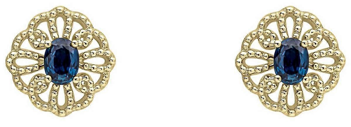 Elements Gold Ornate Sapphire 9ct Gold Earrings - Blue