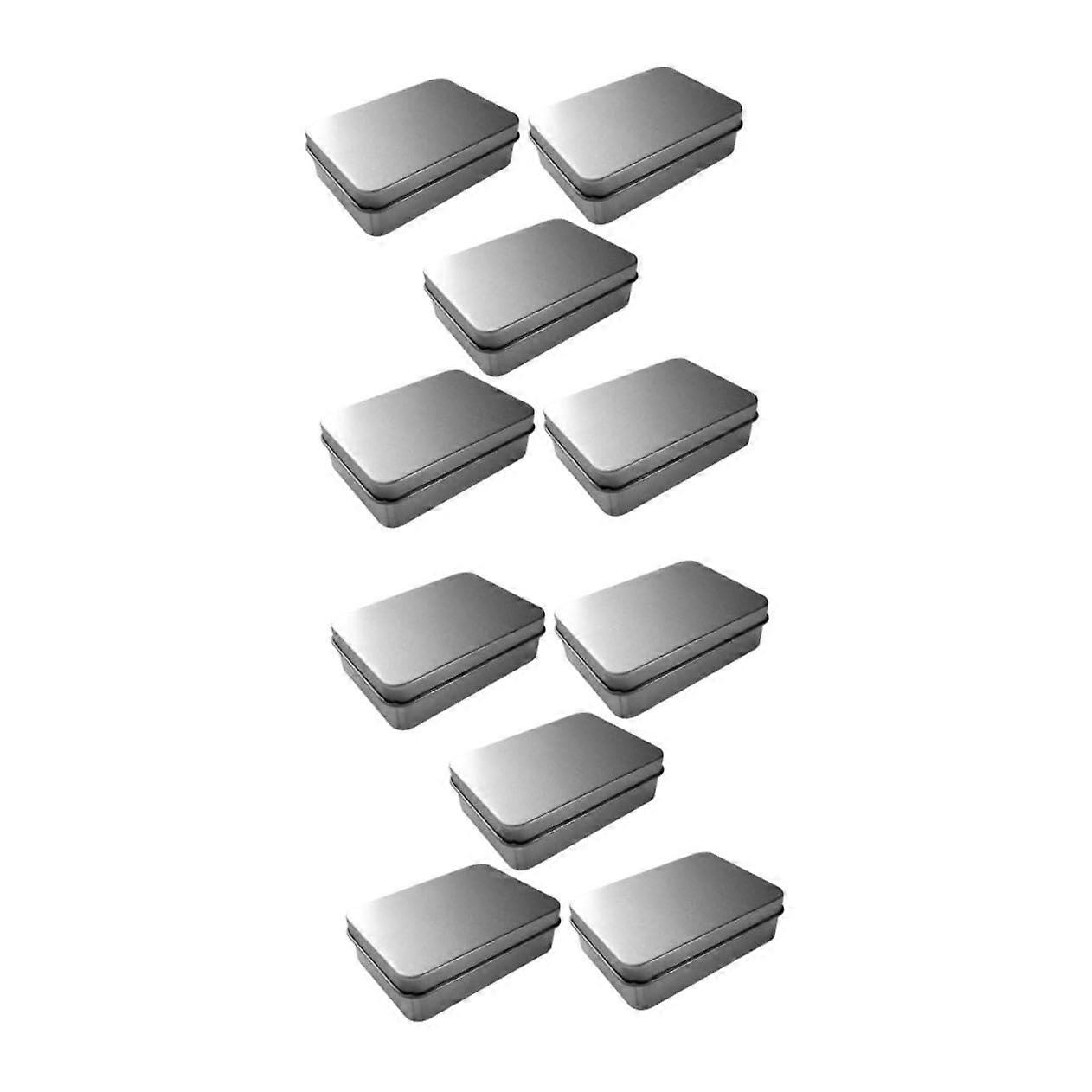2 Sets Small Rectangular Tin Storage Box Silver Metal Containers with Lids for Jewelry and Cards