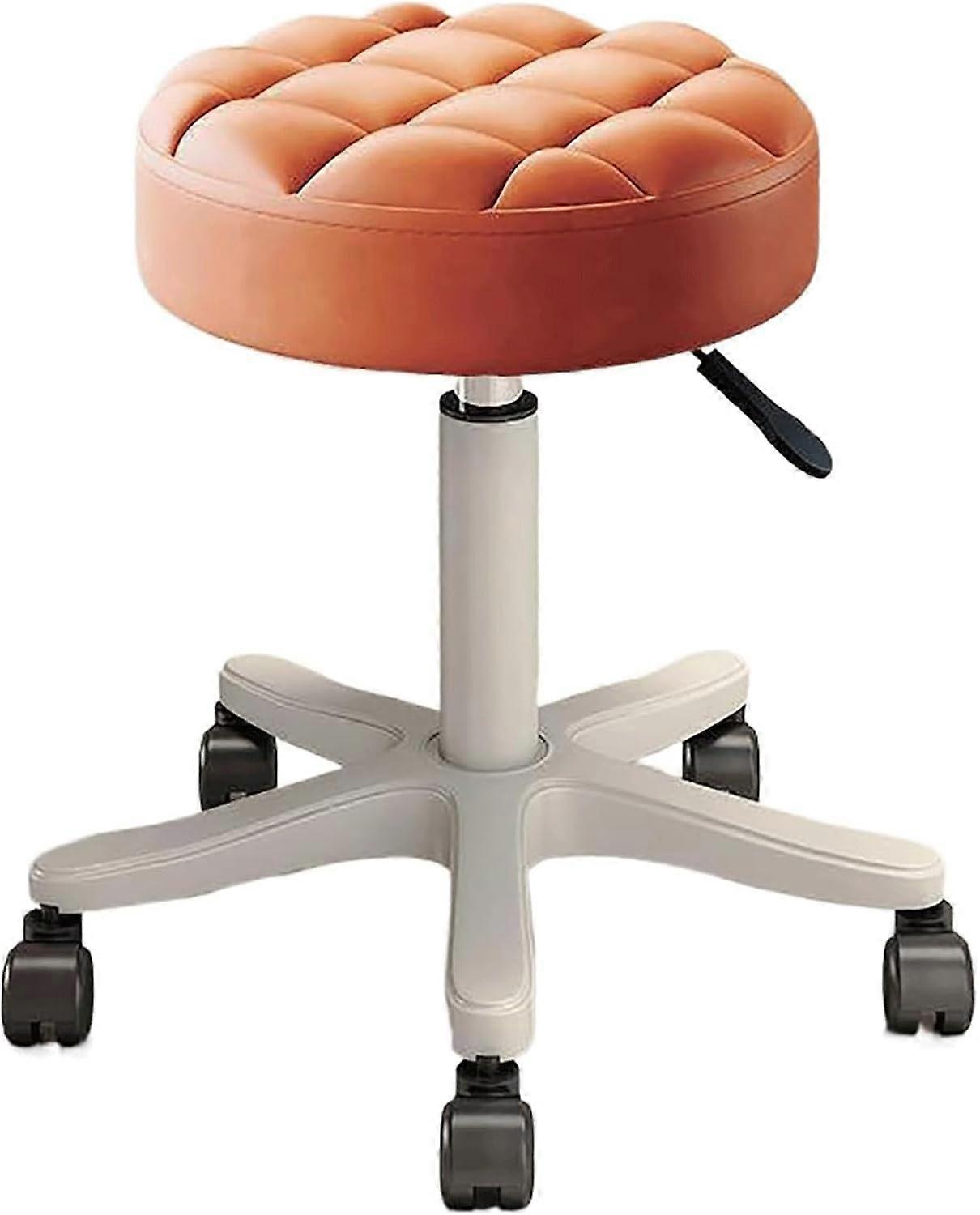 Rolling Stool with Height Adjustable PU Leather Seat for Spa Pedicure Massage, Orange