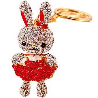 Porte-clés lapin en métal avec strass rouges