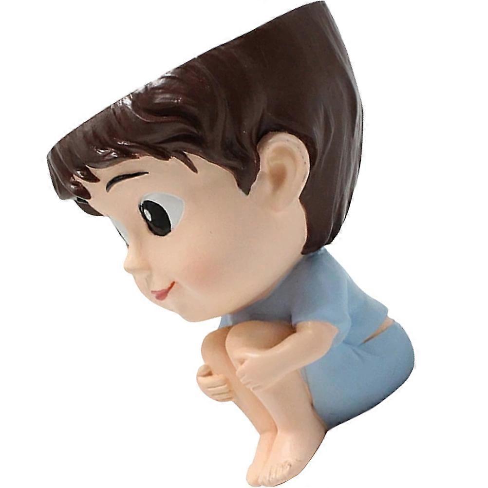 Durable Cartoon Boy Planter Pot for Small Plants 2Pcs Resin Material