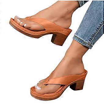Casual schoenen voor dames, nette damesschoenen, modieuze casual damessandalen met sleehak in grote maten voor lente en zomer, bruin, maat 6.5