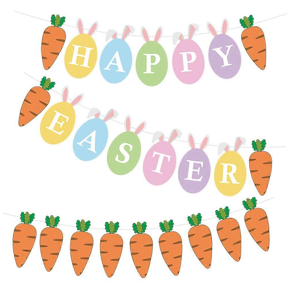 2 Sets Easter Elements Bunting Happy Easter Banner Easter Carrot Banners