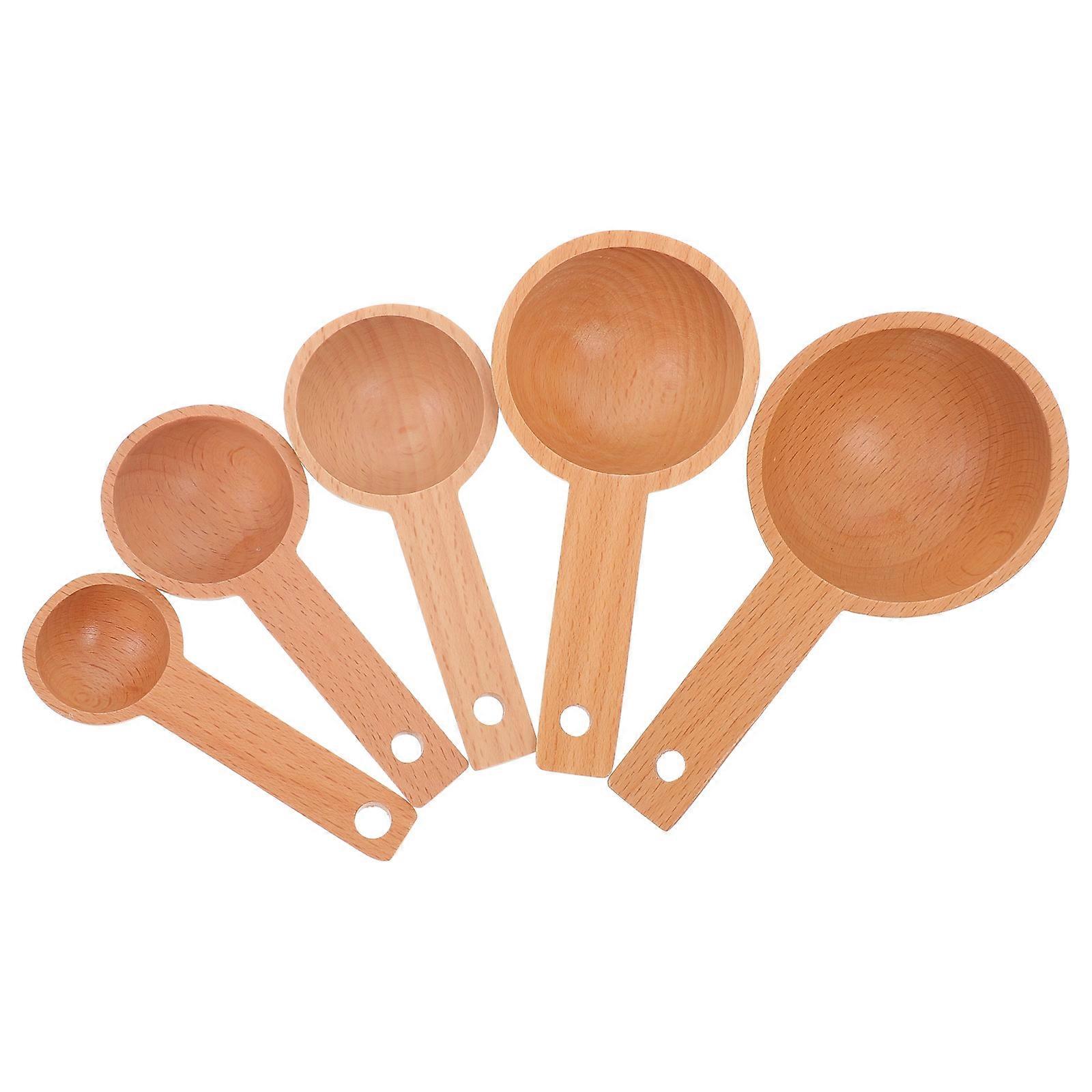 Beige Wooden Measuring Spoons Set for Baking 5Pcs with Stackable Handles