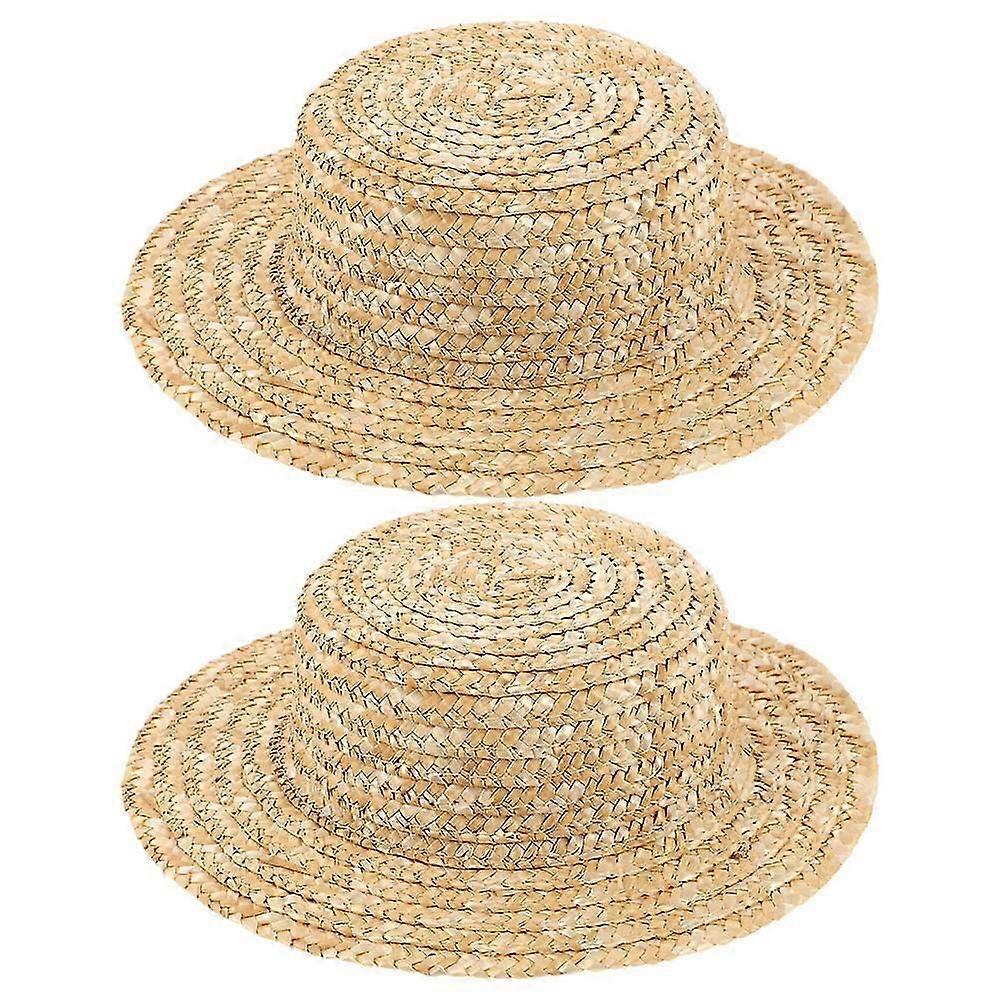 Handmade Mini Straw Hats 2Pcs for Doll Accessories Creative Crafting