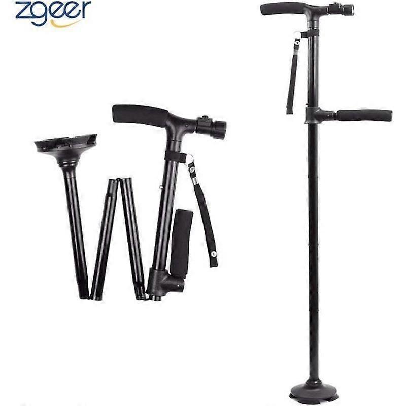 Foldable Walking Stick With LED Light Adjustable Folding Lightweight Walking Cane Black