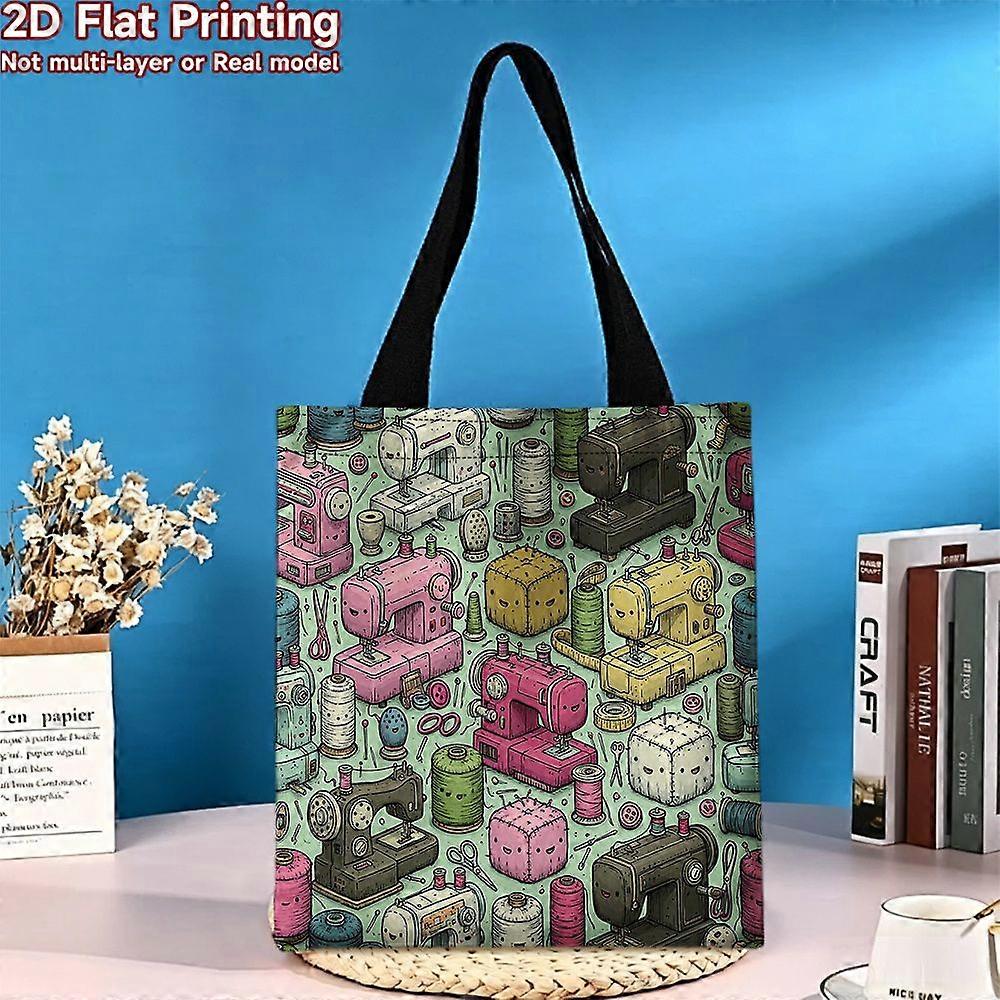 Sac à main plat 2D. Sac fourre-tout grande capacité à motif machine à coudre, idéal pour le travail, les trajets quotidiens et les courses (réutilisable) - Rpolk