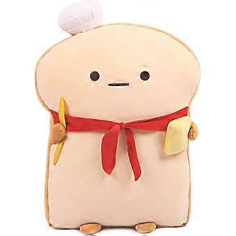 Funny Toast skiver brød pute, brød form plysj klemmer pute med rødt skjerf, myk toast mat sofa pute for hjemmet dekor, plysj leketøy gaver til barn B