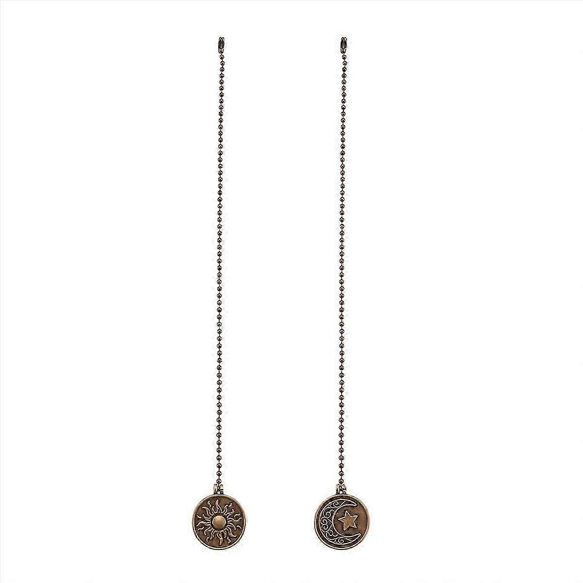 2Pcs Ceiling Fan Pull Chain Set Sun & Moon Pattern Pull Chains Extension Copper Beaded Ball Fan Pull