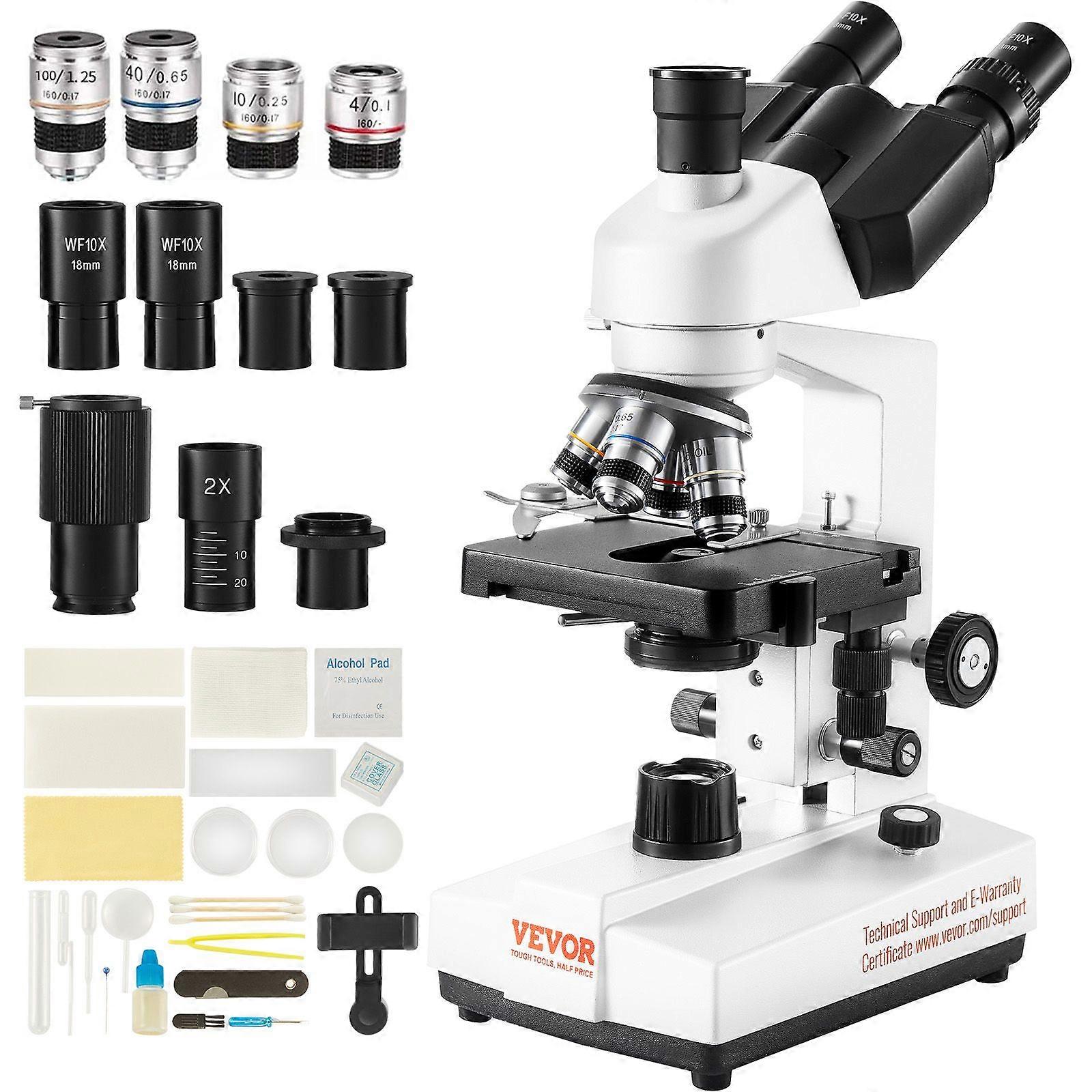Compound Trinocular Microscope, 40X-5000X Magnification, Includes Microscope Slides