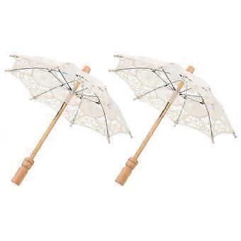 Spitzen-Regenschirm, 2er-Set, elegant, beige, Baumwolle