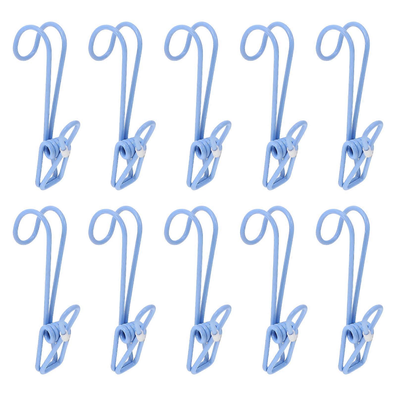10PCS Simple Colored Plastic-coated Clip with Hook Multi-function Clothes Pin M