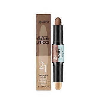 Zephoco Natural Color + Light Coffee Color 2-in-1 Contour- en hoogglansstift. Handig ontwerp met dubbele kop. Contourstift. Hoogglansstift.