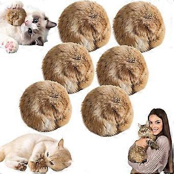 Cat Toys, 6 Pcs Rabbit Fur Fluffy Pom Pom Balls, Soft Kitten Chew Play Balls, No Battery