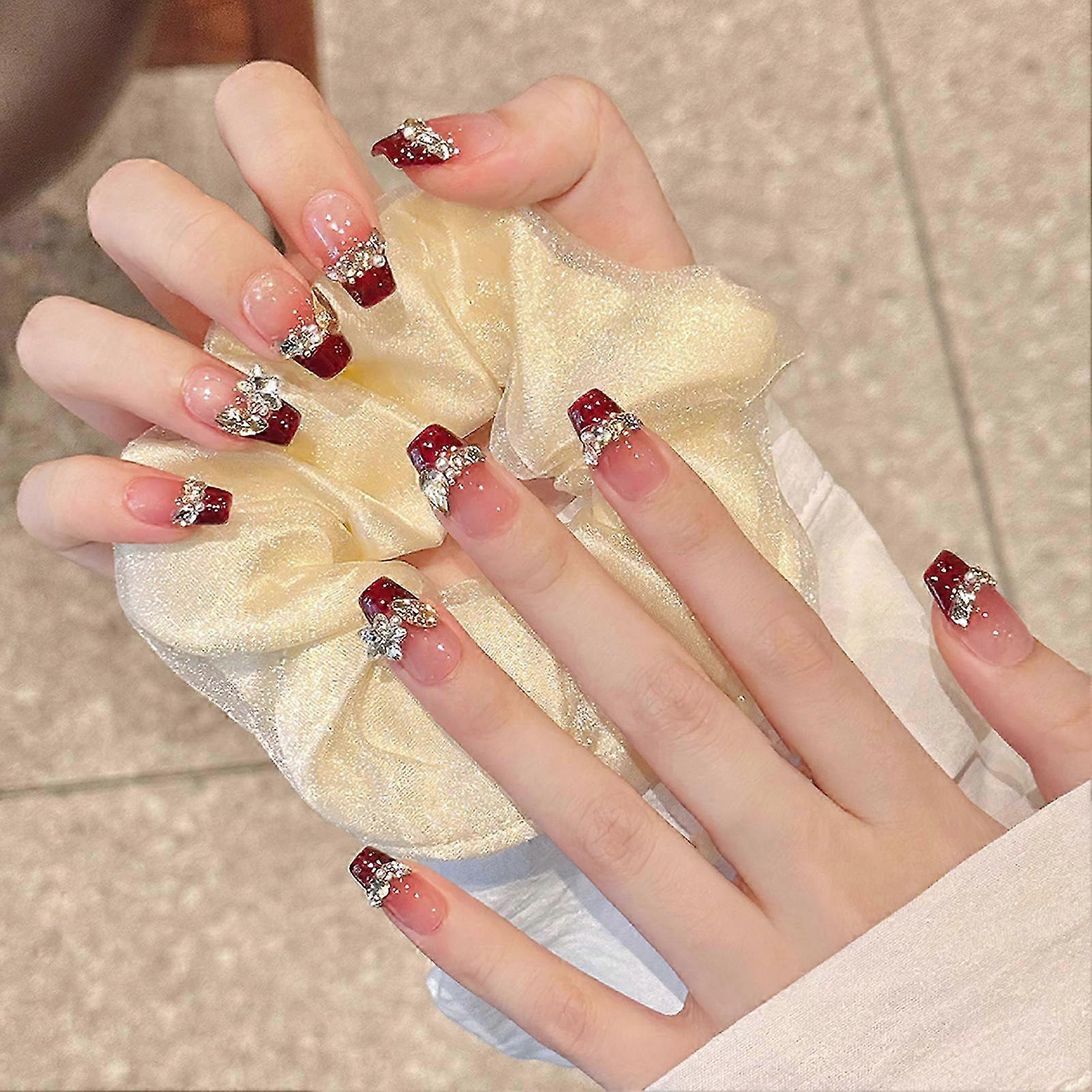 Blush Red Tip False Nails Resin