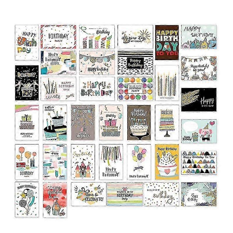 36 Blank Interior Birthday Cards Set
