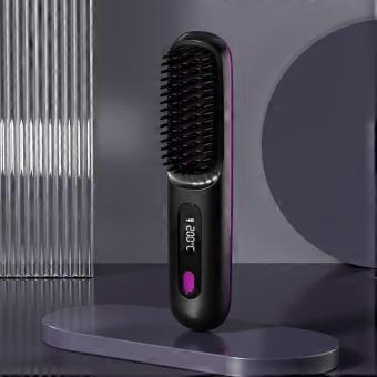 Cordless Negative Ion Hair Straightener Brush, Portable Rechargeable 2-in-1 Hair Styling Comb
