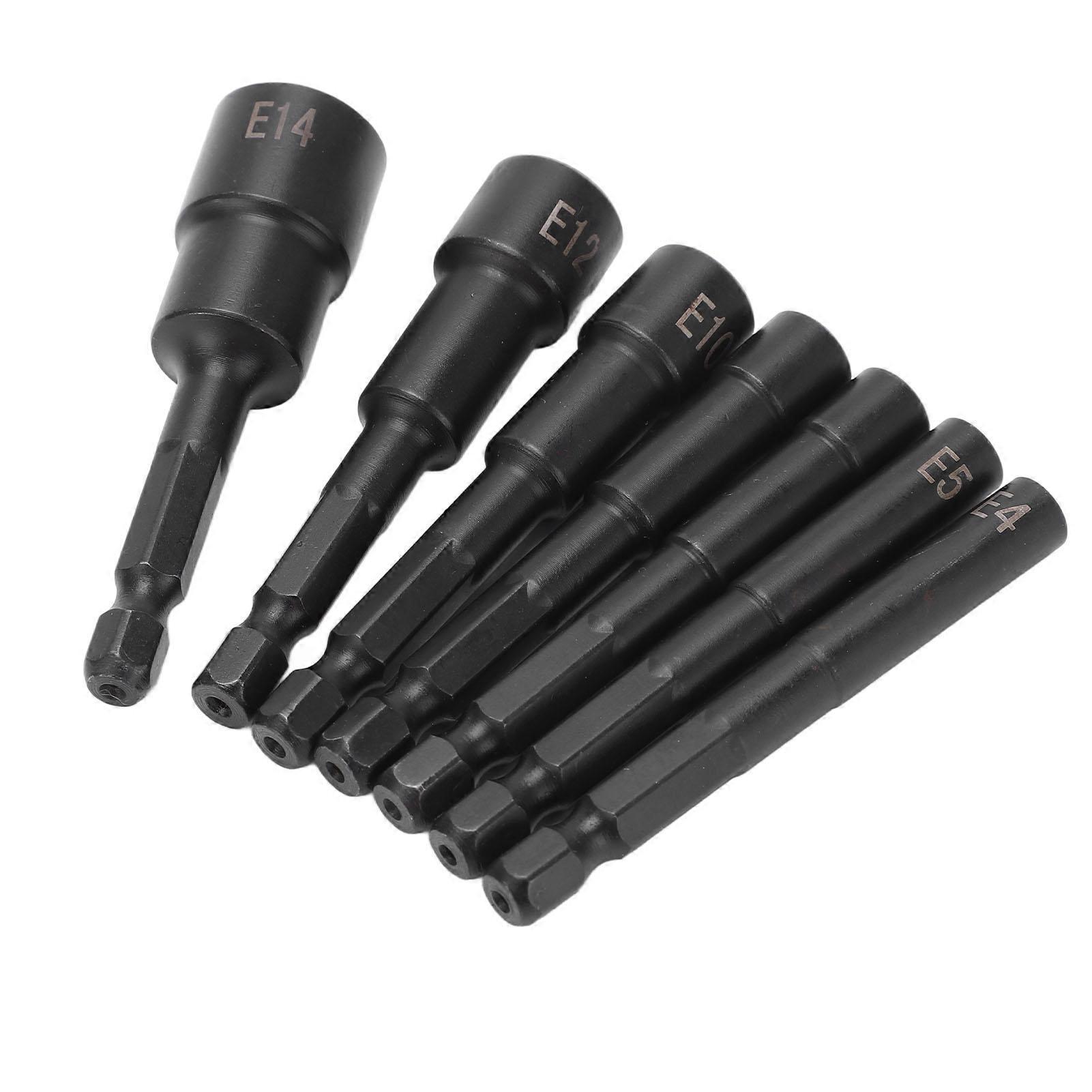 7PCs set Hexagonal Plum Blossom Socket Chuck 1/4in Dia E4 E5 E6 E8 E10 E12 E14 CRV Anti Theft Screw Wrench