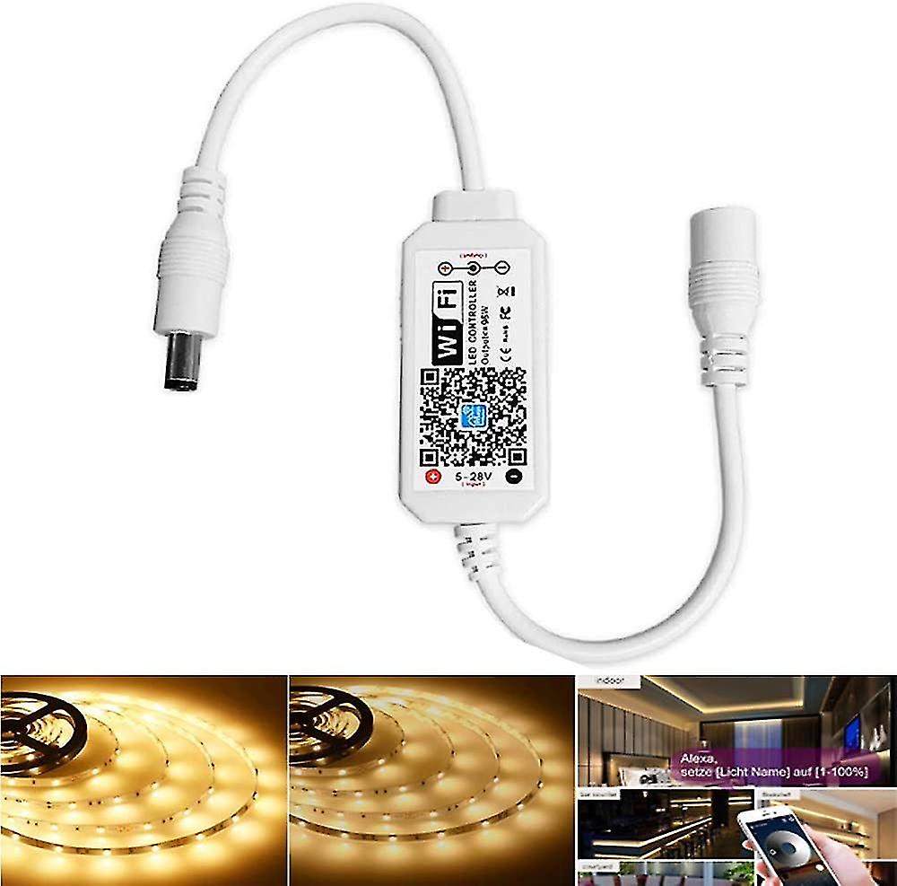 Wireless Dimmable Warm White Led Strip Controller,wifi/app Controlled Work With Alexa,dimmer Controller For Android/ios System 5v-28v,voice Control,di