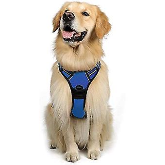 Dog Harness Adjustable Reflective Blue Vest for Large Dogs with Front Leash Hook for Car Ride