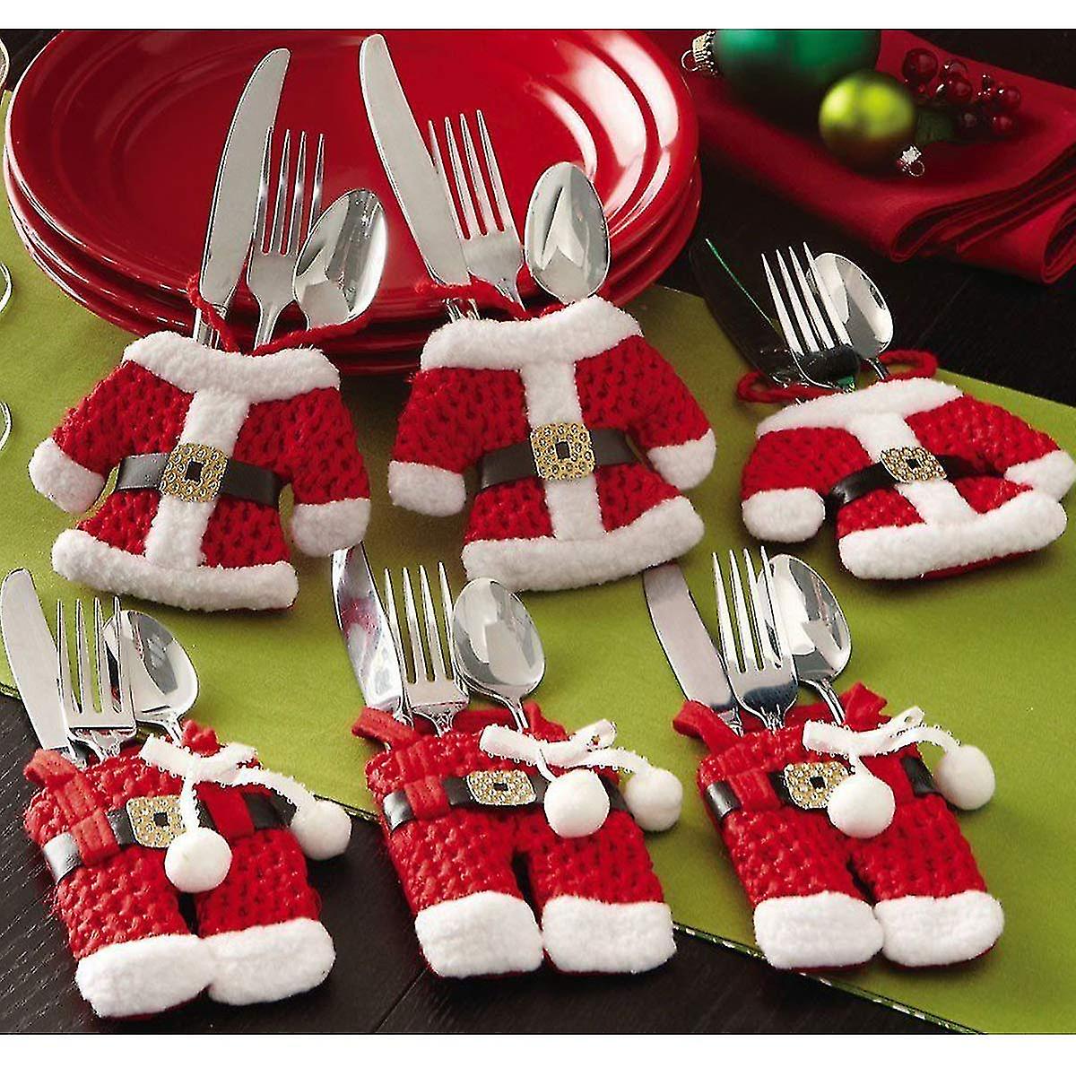 Santa Suit Christmas Silverware Holder Pockets Red, 6pcs