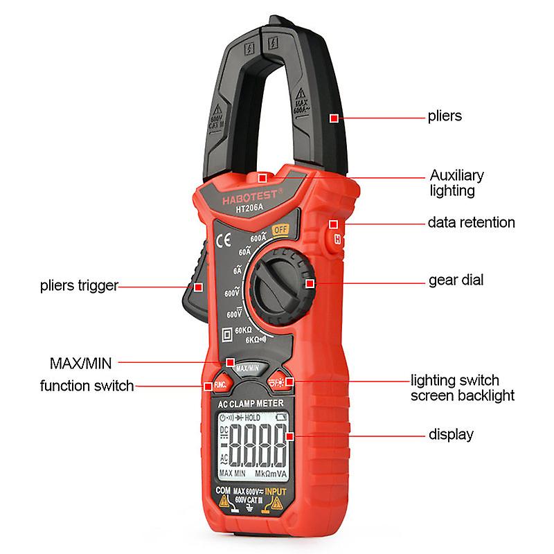 6000 Counts Auto/manual Range Digital Clamp Meter High Precision Voltage Current Capacitance Ncv Ohm Hz Tester With Flashlight