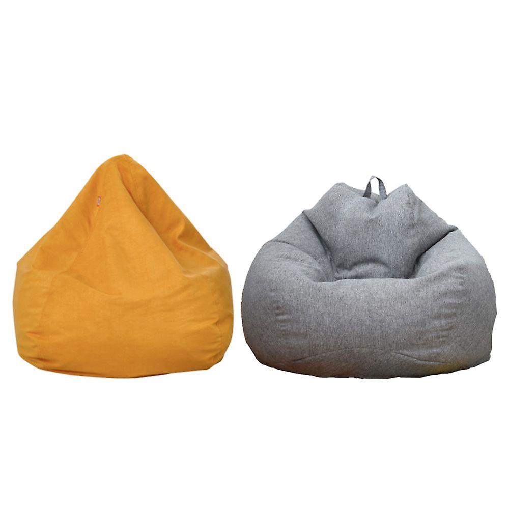 2pcs Solid Color Linen Bean Bag Cover Gris + Yellow Sofa Cover