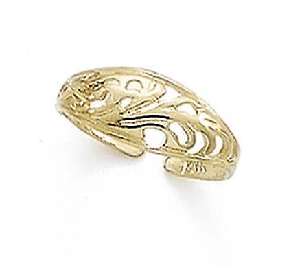 女性のための14Kイエローゴールドドーム型フィリグリーつま先リングつま先リング-つま先リング - 1.1グラム