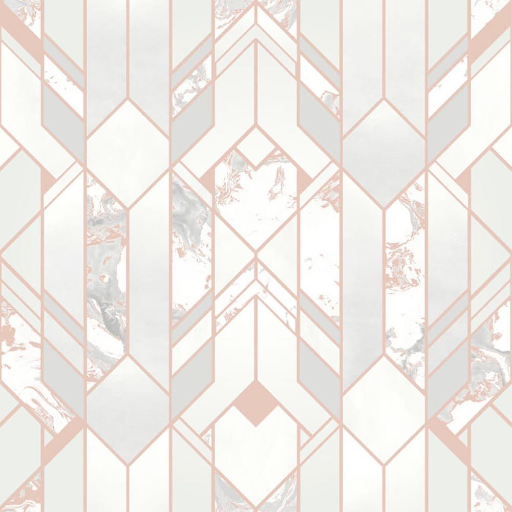 Elixir Geometric Marble Wallpaper Grey Rose Gold Teal Silver Metallic Muriva