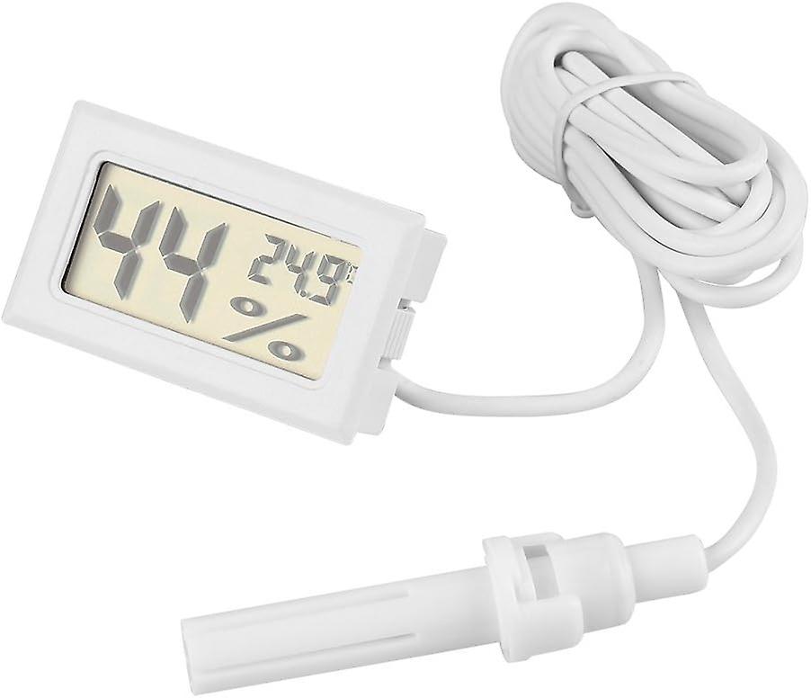 مقياس الرطوبة الرقمي ، ميزان حرارة LCD 2 في 1 مع مسبار خارجي للزواحف (أبيض