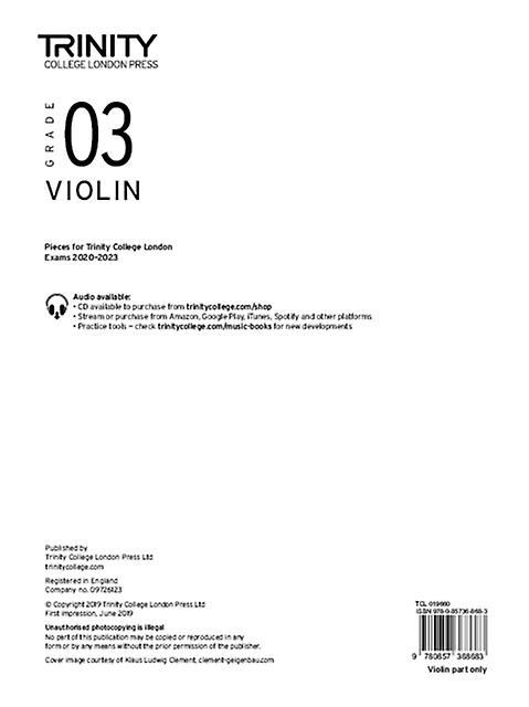 Trinity College London Violin Exam Pieces From 2020 Grade 3 Part Only by Trinity College London Sheet music Book