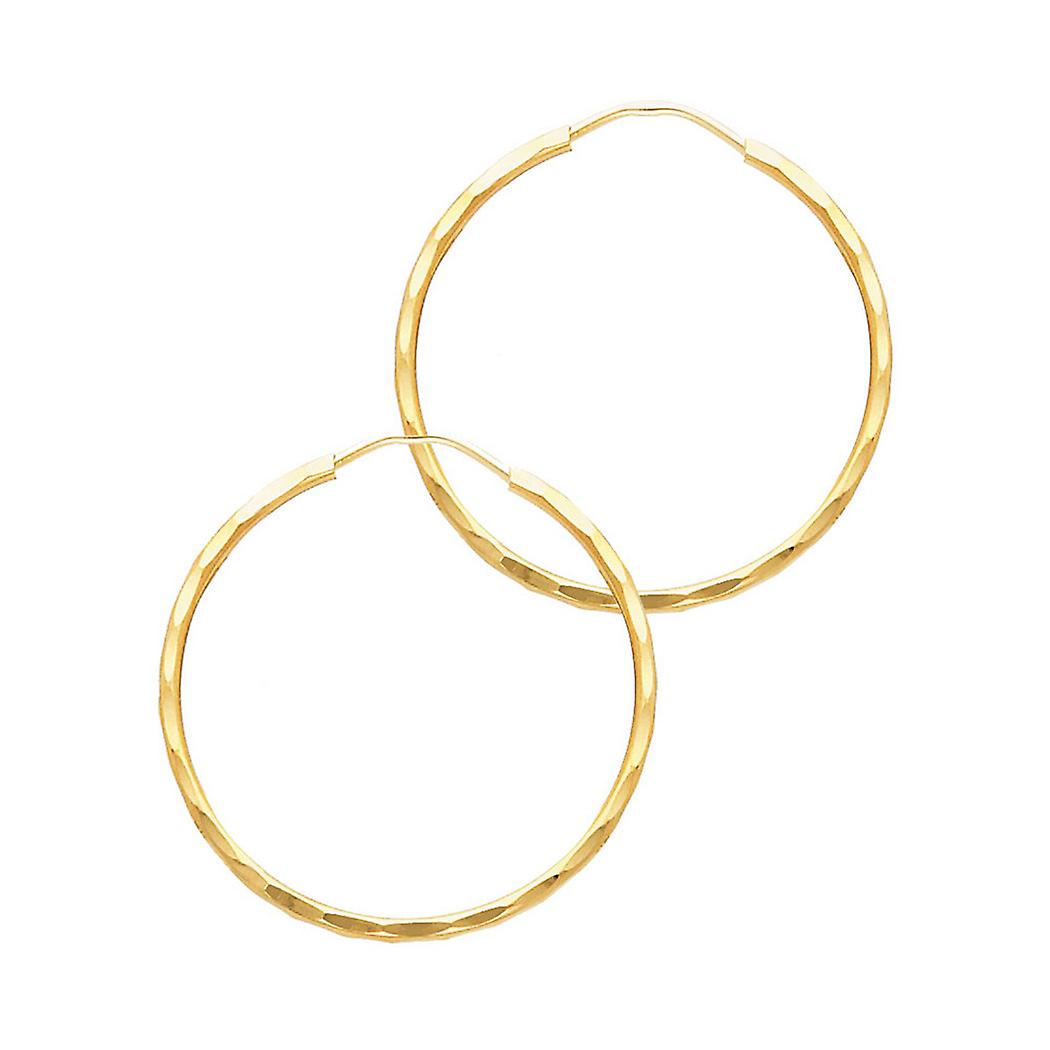 Or jaune 14 carats 1,5 mm brillant éclat Cutendless Hoop 20 mm boucles d’oreilles-boucle d’oreille pour femmes - 1,0 grammes