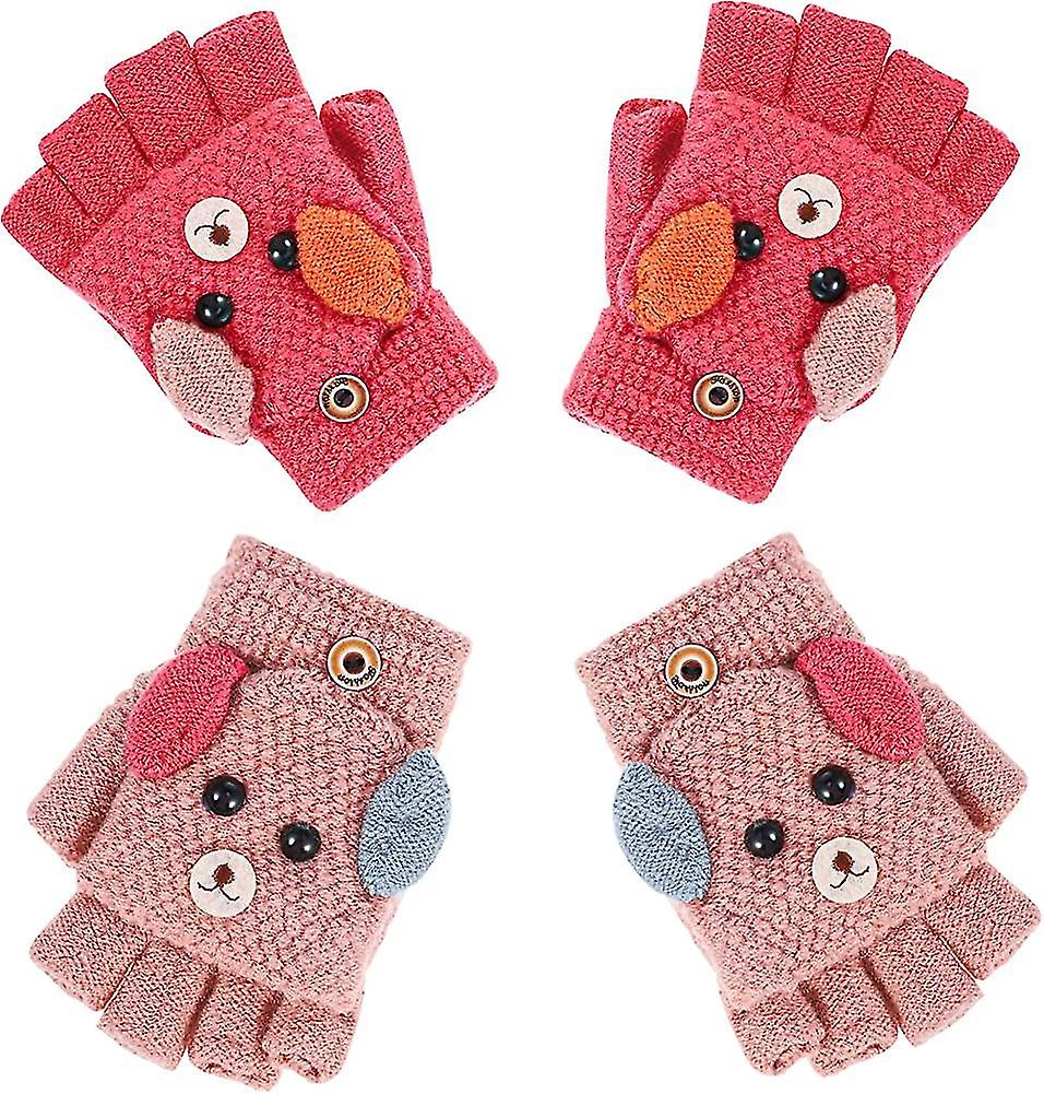 2 par barnskidor halvfingerhandskar barn varma vinterhandskar present