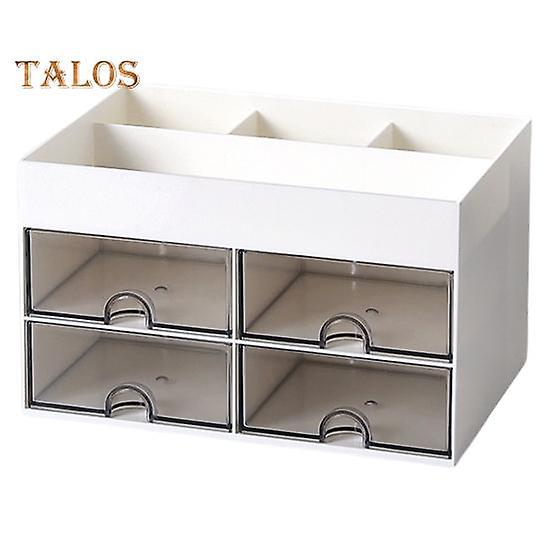 Double-Layer Desktop Storage Box with Drawers Multi-compartments Cosmetic Stationery Organizer Case for Home Office