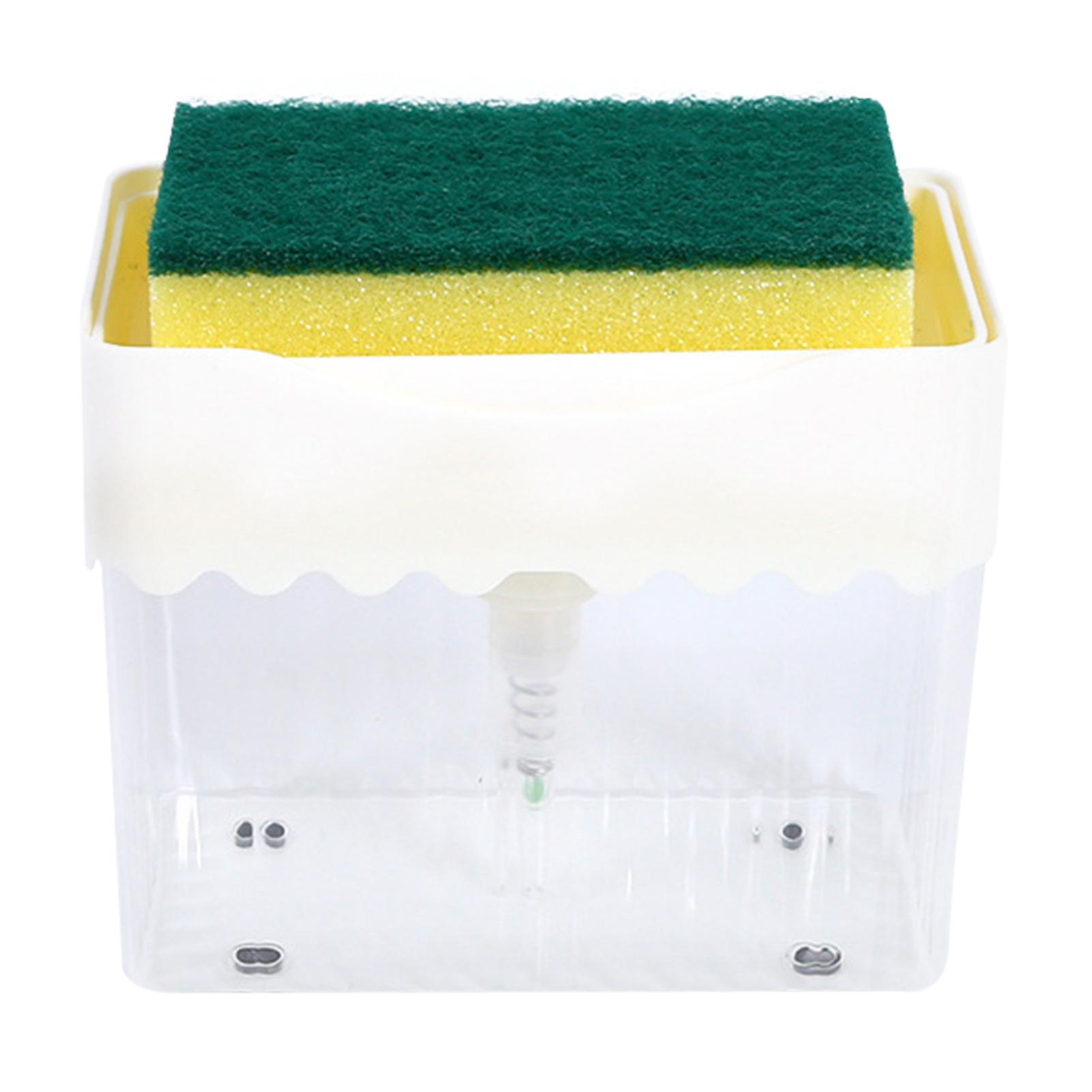 2 in 1 Kitchen Sponge Holder with Dish Soaps Container Refillable Dishwashing Soaps Box for Countertop