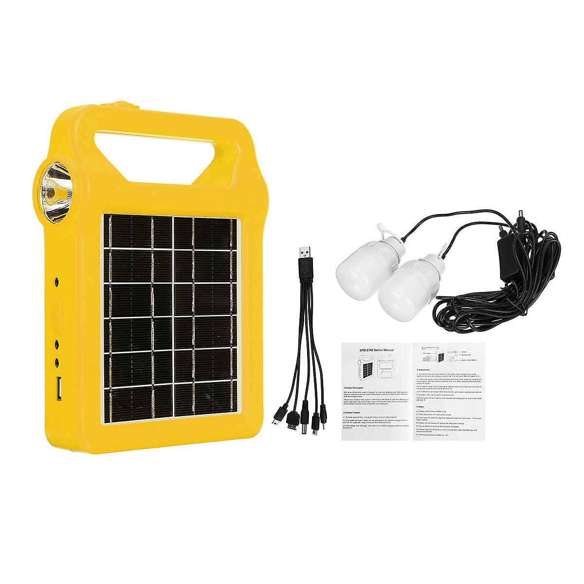 5 In 1 Solar Generator System Portable Emergency Light Camping Lamp With 2pcs 3w Led Bulb