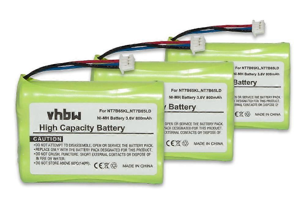 vhbw 3x Zamiennik baterii do NT7B65LD, NT7B65KL, CPH-464Q3S do bezprzewodowego telefonu stacjonarnego (800mAh, 3.6V, NiMH)