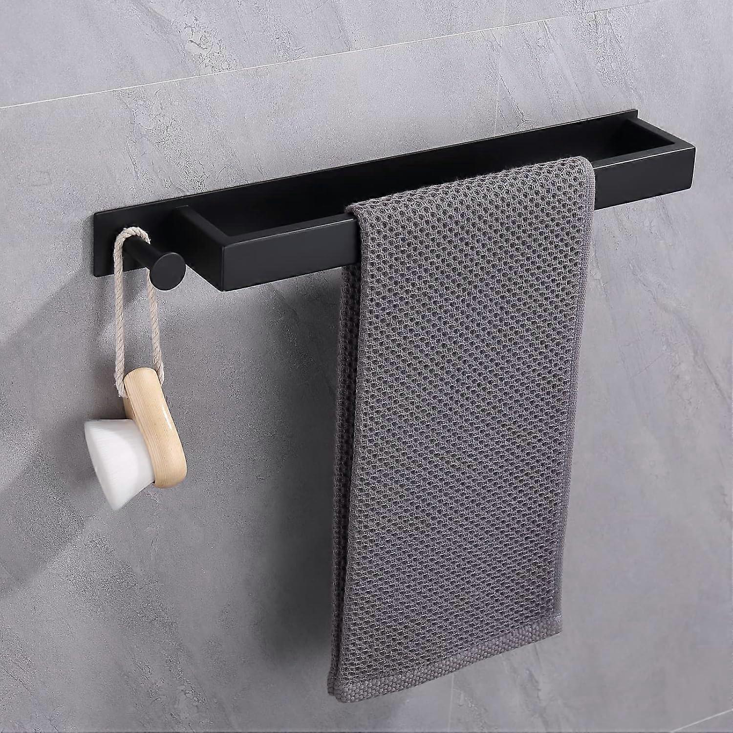 Towel Holder - Self Adhesive 40cm Towel Rail Stainless Steel Towel Rack with Hooks