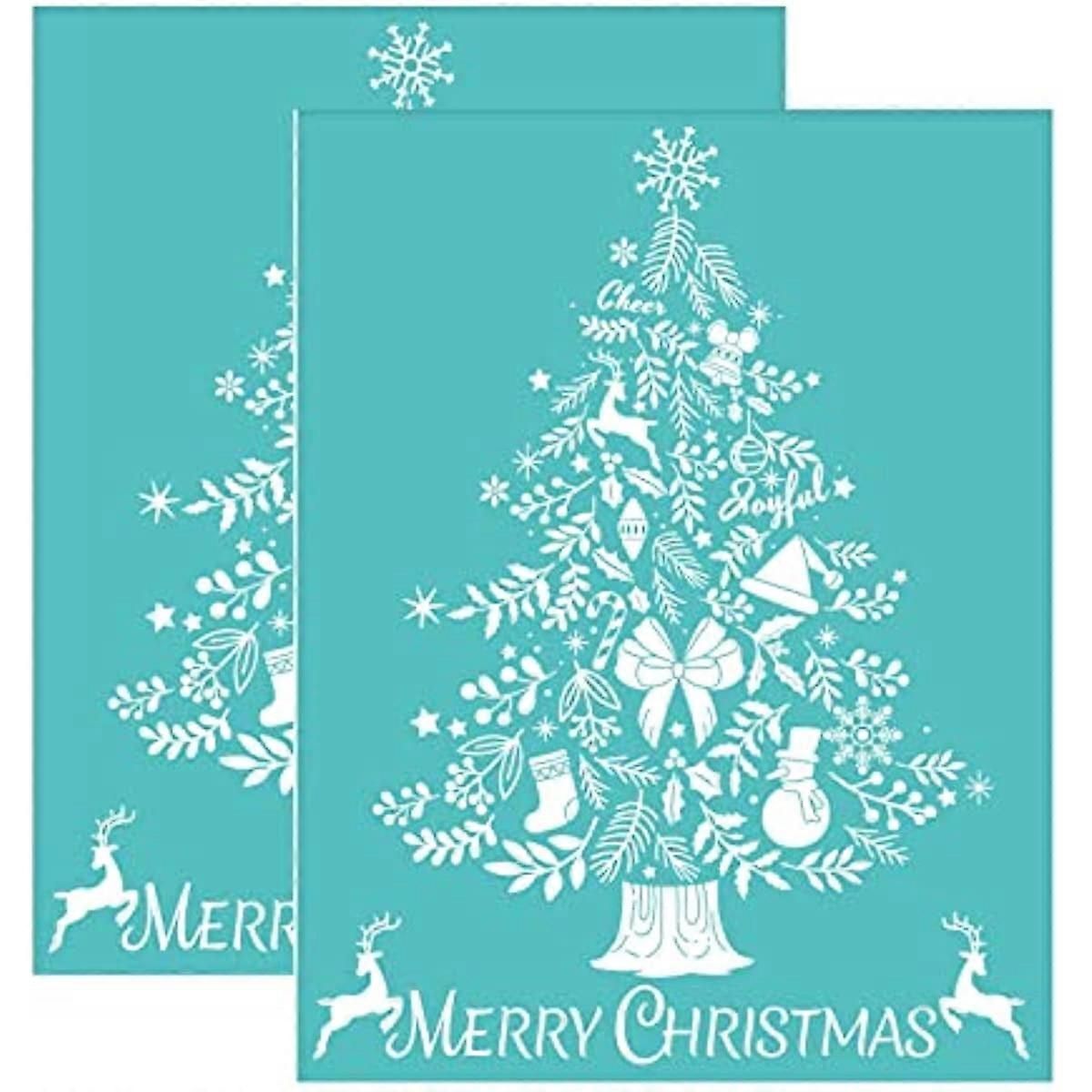 2Pcs 8.5x11inch Silk Screen Printing Stencils Christmas Tree Pattern Silk Screen Stencils Self-Adhesive Reusable Mesh Transfers Stencil for Painting o