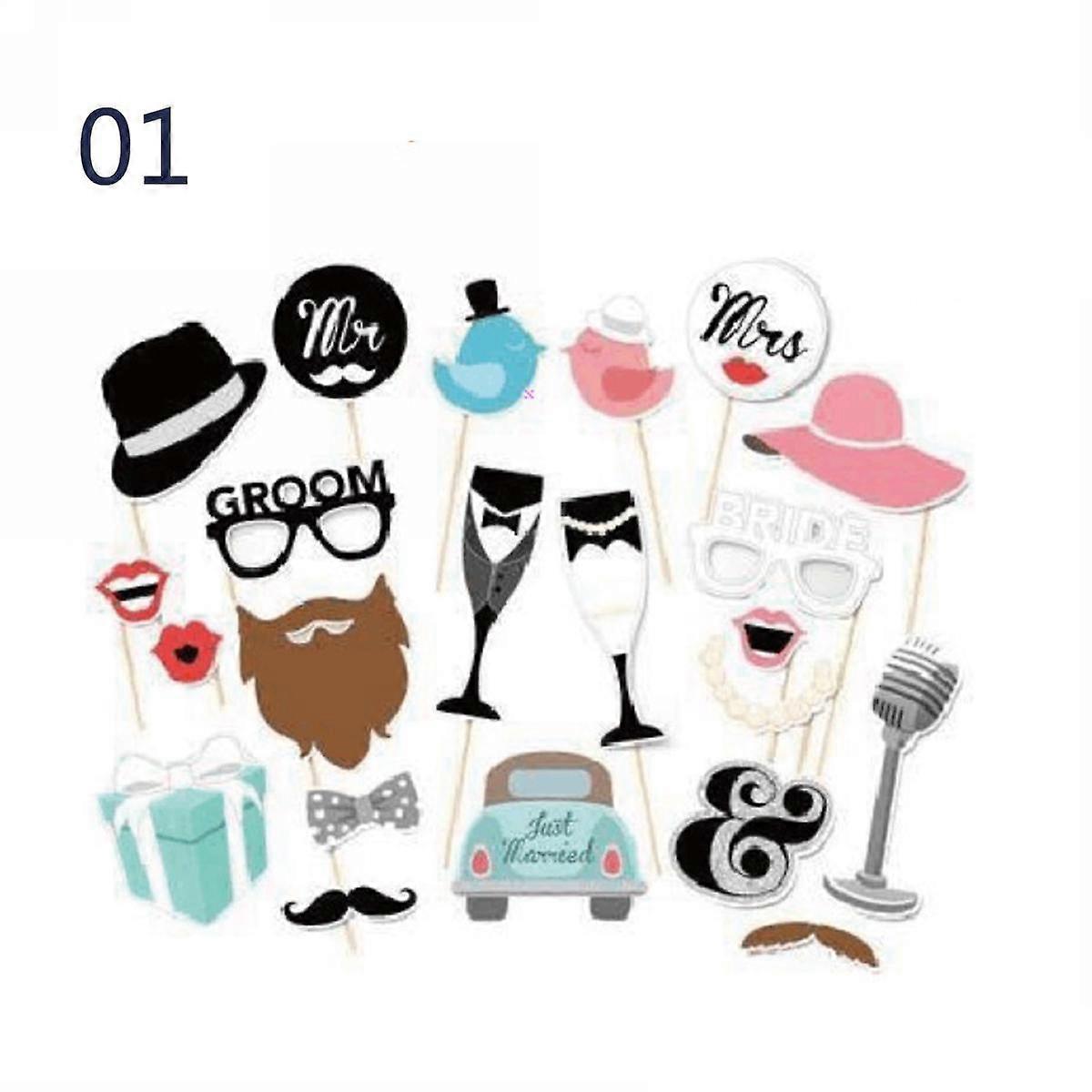 1set Masks Photo Booth Props Mustache With Stick Wedding Party Diy Tool