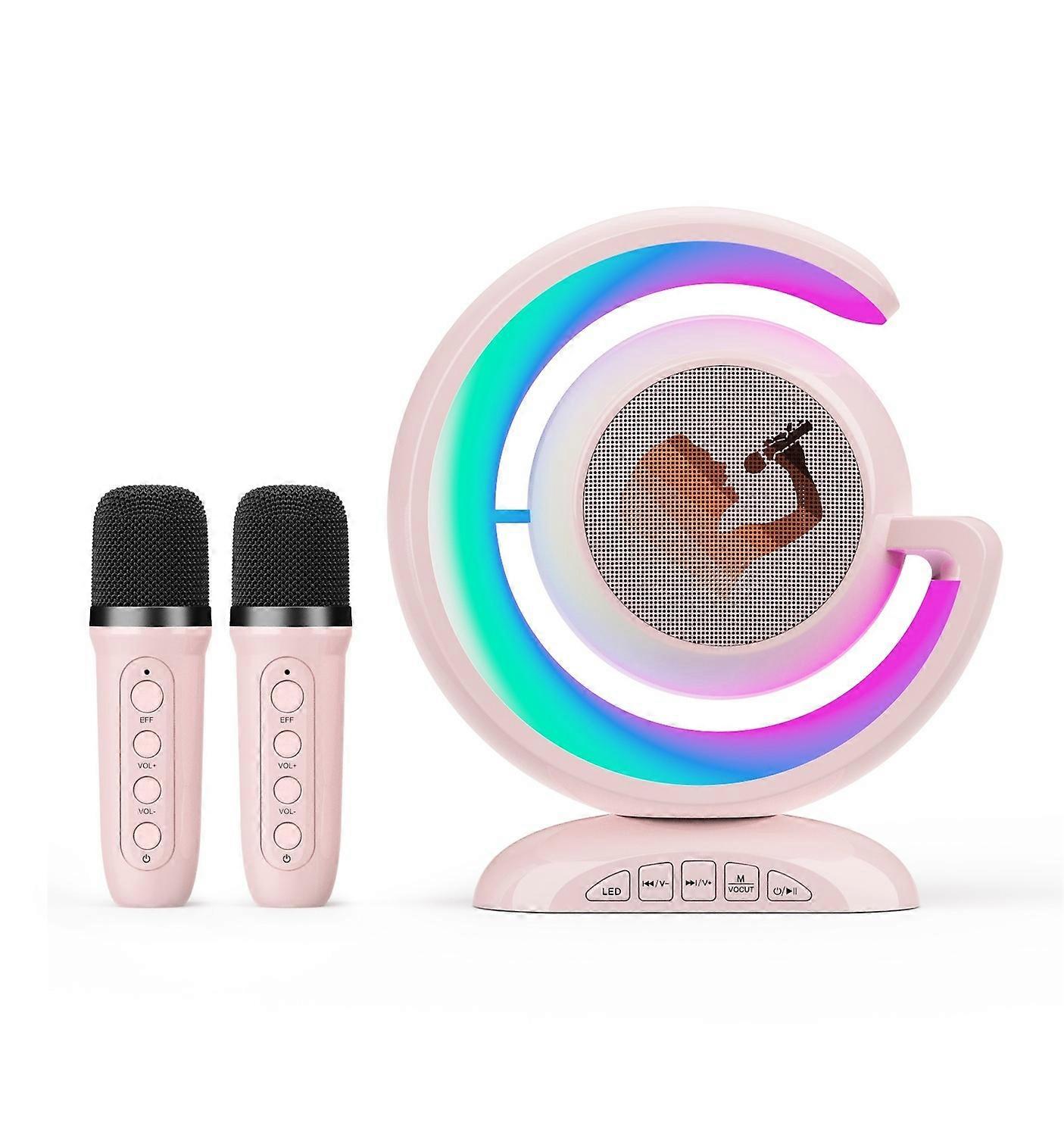Pink Mini Karaoke Machine with 2 Wireless Microphone Portable Bluetooth Speaker Toy Home Party Suita