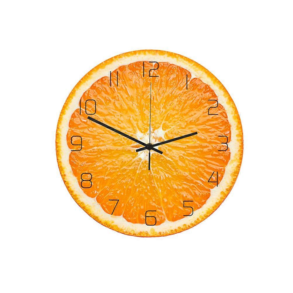 Creative Acrylic Clock Orange Pattern UV Printed Wall Clock Household Bedroom Hanging Bar Decor without Battery