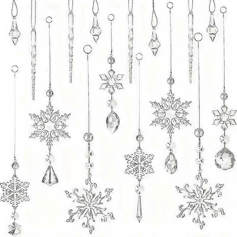 Nnetm Crystal Elegance: Set Of 16 Transparent Christmas Snowflake Ornaments Awo39719