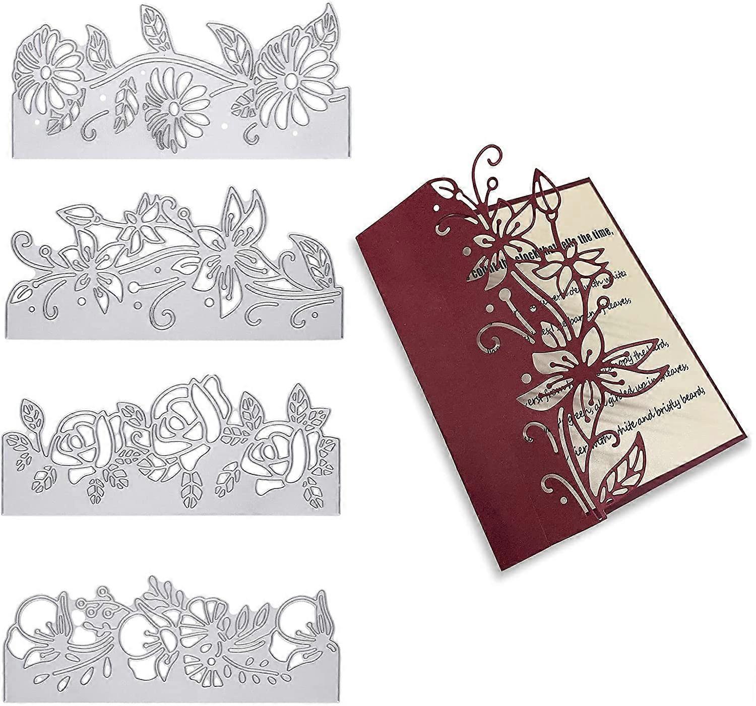 4pcs Metal Lace Flower Edge Border Cutting Dies Stencils for DIY Scrapbooking Decorative Wedding Invitation Card Making