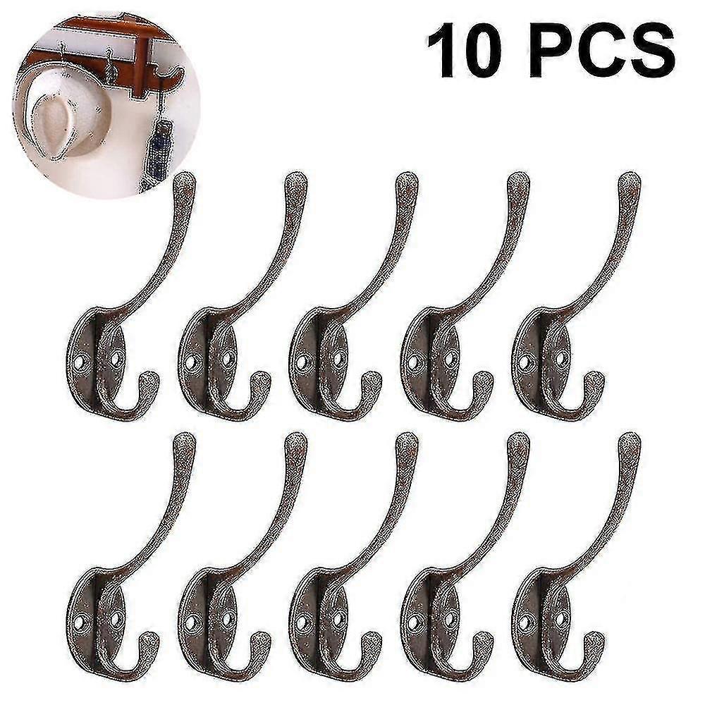 10 Pack Rustic Coat Hooks Wall Mounted Heavy Duty Dual Hooks